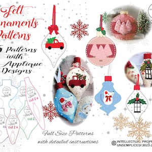 Patrones de adornos de fieltro, Patrón de adornos de fieltro de Navidad, PATRÓN de adornos de fieltro, Patrón de costura de adornos de Navidad