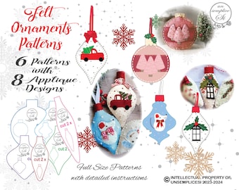 Felt Ornaments Patterns , Christmas Felt Ornaments Pattern, Felt Ornament PATTERN, Christmas Ornaments Sewing Pattern
