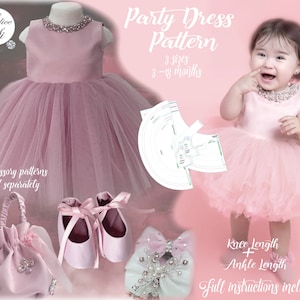 Modello di abito da festa, modello di abito da battesimo, modello PDF di abito da bambino, modello di abito per il primo compleanno, modello di cucito di abito da festa di compleanno
