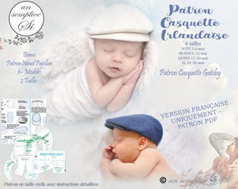 Patron Casquette Gavroche Bébé PDF – 3 à 36 Mois - Patron Nœud Papillon – Casquette Irlandaise - Patron Casquette Gatsby - Tenue de Baptême