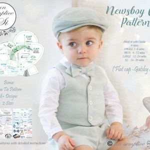Wzór na czapeczkę gazeciarza dla niemowląt, wzór na czapeczkę z daszkiem, wzór na czapeczkę i muszkę dla chłopców do chrztu, wzór na czapeczkę dla niemowląt, wzór na czapeczkę Gatsby, wzór na czapeczkę dla niemowląt w formacie PDF