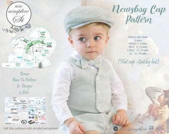 Baby Newsboy Cap Pattern, Flat Cap Pattern, Baptism  Boys Hat and Bow Tie Pattern, Baby Cap Pattern, Gatsby Cap ,Baby Hat PDF Sewing Pattern
