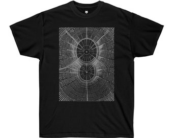 Peut inclure: T-shirt noir avec un motif géométrique blanc en forme de cercle.