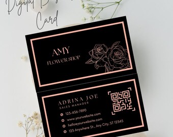Elegant Black and Rose Gold Business Card Template with QR Code (Digital)