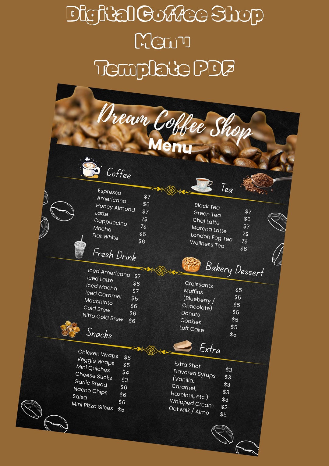 Digital Customizable Editable Printable Coffee Shop Menu Template Cafe ...