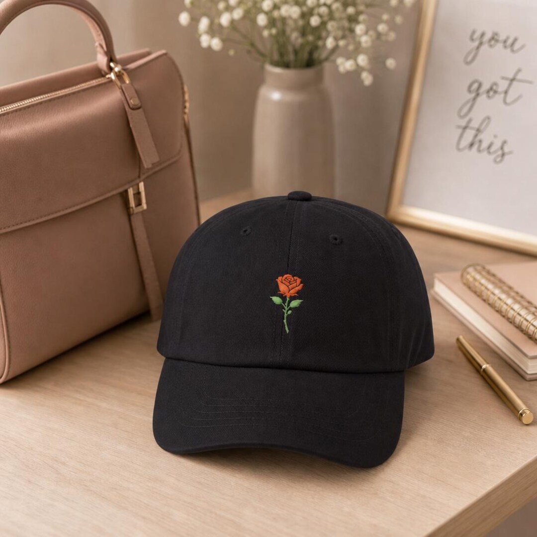 Embroidered Red Rose Relaxed Fit Cap, Floral Baseball Hat, Custom ...