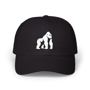 White Gorilla Silhouette Hat, Casual Hat, Animal Lovers Gift, Casual Wear, Summer Accessories, Trendy Cap, Embroidered Hat, Gorilla Art,