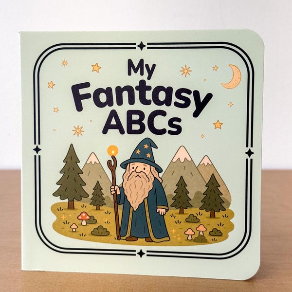 Fantasy ABC Board Book, Wizard Dragon Alphabet Baby Gift, Nerdy Baby Shower Gift, Geeky Baby Book