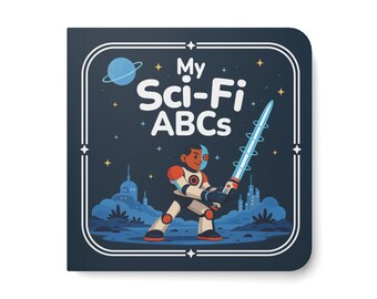 Sci-fi ABC-kartongbok, rymdraketalfabetet, nördig babyshowerpresent, vetenskapsbok för bebisar