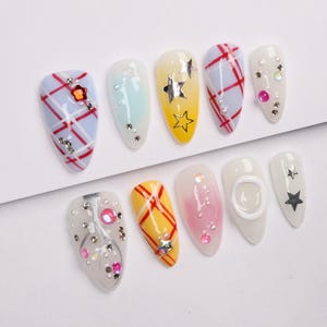 Plaid Star 3D Press On Nails: Y2K Jelly Nails