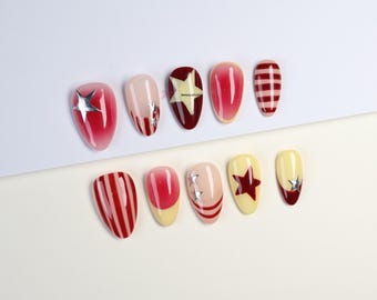 Persnagels rode ster en streep: 3D-ombre Y2K-stijl