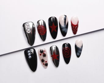 Gothic Glam Press-On Nails/3D nails/luxury press on nails/gift for her/y2k nails/abstract nails#075