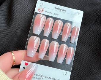 Blush Harmony: Gentle Pink Gradient Press-On Nails/luxury press on nails/abstract nails/ombre nails/y2k nails/xxl nails#84