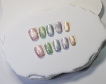 Press-On nagels met iriserende pasteltinten/cat eye nagels/snoep nagels/y2k nagels/gelei nagels #128