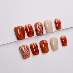 Red Marble Press-On Nails/cute nails/kawaii nails/korean nails/jelly nails#193