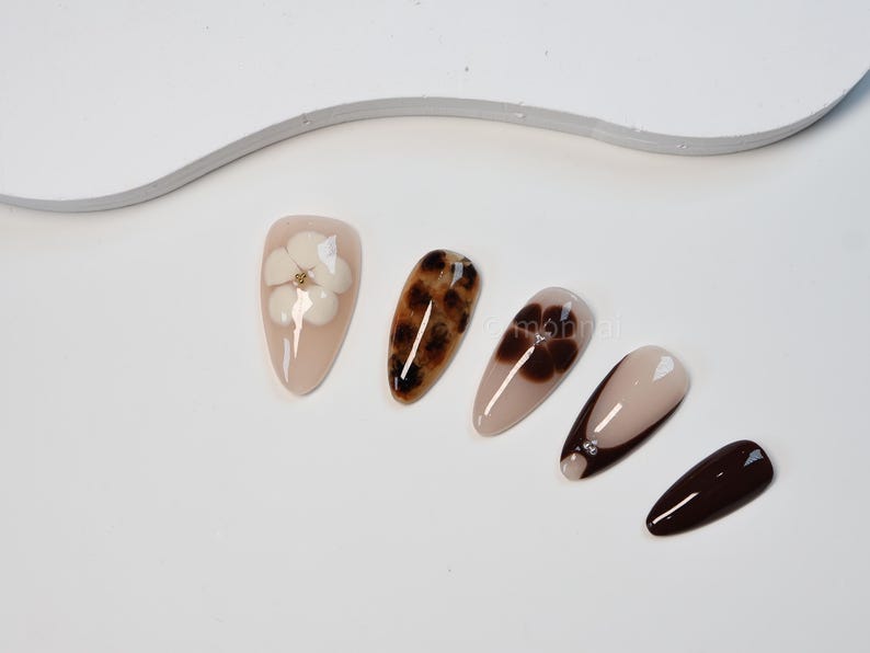 Autumn Floral Press-On Nails /3D nails/luxury press on nails/Fall nails/gift for her/y2k nails/abstract nails#250 image 4