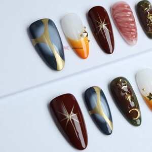 Herbst Gel Press-On Nägel/3D Gel Nägel/Luxus Press on Nails/Y2K Nägel/abstrakte Nägel/Kawaii Nägel#058 Bild 2