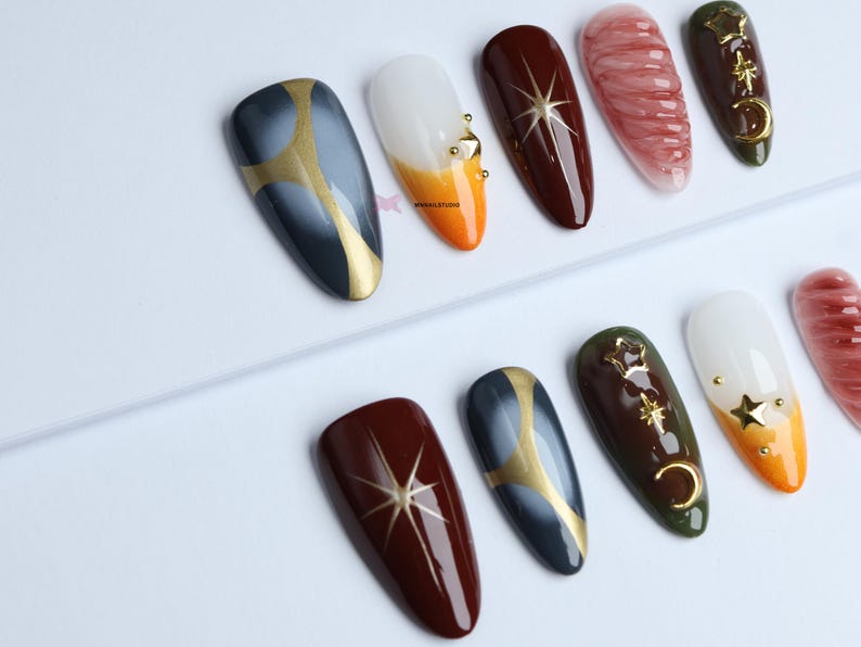Herbst Gel Press-On Nägel/3D Gel Nägel/Luxus Press on Nails/Y2K Nägel/abstrakte Nägel/Kawaii Nägel#058 Bild 2