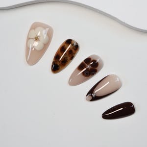 Autumn Floral Press-On Nails /3D nails/luxury press on nails/Fall nails/gift for her/y2k nails/abstract nails#250 image 3
