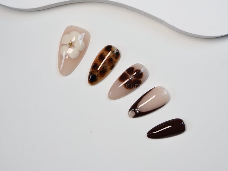 Autumn Floral Press-On Nails /3D nails/luxury press on nails/Fall nails/gift for her/y2k nails/abstract nails#250 image 3