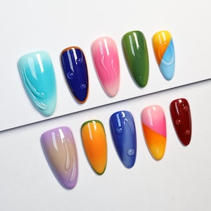 Multicolor Abstrakt Farbverlauf Press-On Nägel: 3D Jelly Y2K Nägel