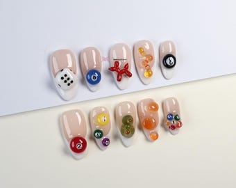 Lucky Dice & Color Ball persnagels /3D-nagels/luxe persnagels/geleinagels/Y2k-nagels/abstracte nagels #167