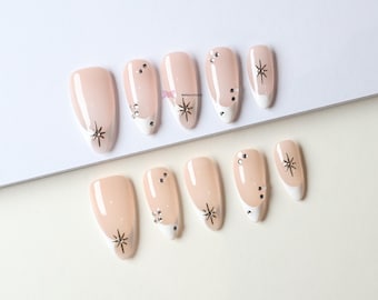 Naakt French & Star Charm persnagels/coole nagels/groene nagels/geleinagels/y2k nagels/abstracte nagels/Koreaanse pers op nagels #15