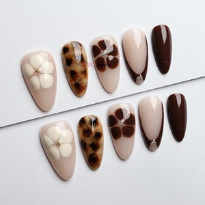 Unhas postiças florais de outono / Unhas 3D / Unhas postiças luxuosas / Unhas de outono / Presente para ela / Unhas Y2K / Unhas abstratas #250