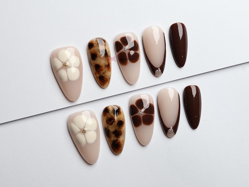 Autumn Floral Press-On Nails /3D nails/luxury press on nails/Fall nails/gift for her/y2k nails/abstract nails#250 image 1
