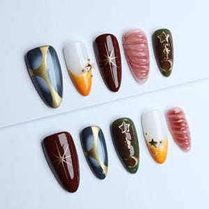 Herbst Gel Press-On Nägel/3D Gel Nägel/Luxus Press on Nails/Y2K Nägel/abstrakte Nägel/Kawaii Nägel#058 Bild 1