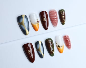 Autumn Gel Press-On Nails/3d gel nails/luxury press on nails/y2k nails/abstract nails/kawaii nails#058