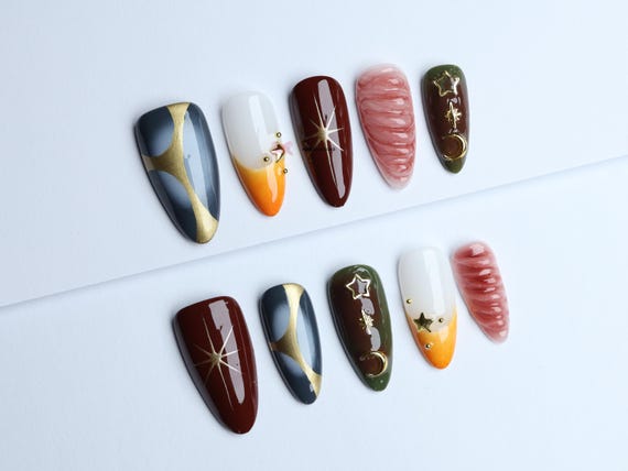 Autumn Gel Press-On Nails/3d gel nails/luxury press on nails/y2k nails/abstract nails/kawaii nails#058