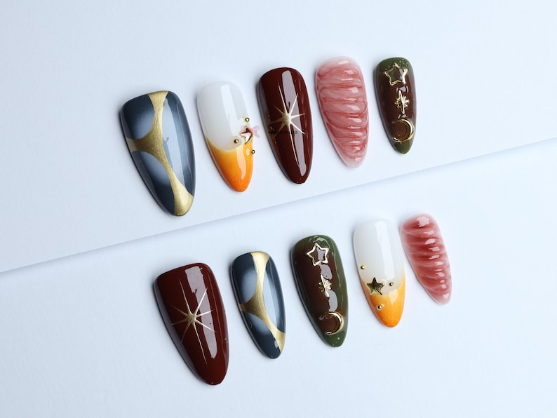 Herbst Gel Press-On Nägel/3D Gel Nägel/Luxus Press on Nails/Y2K Nägel/abstrakte Nägel/Kawaii Nägel#058 Bild 1