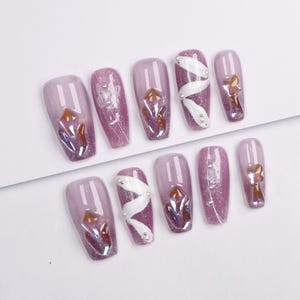 Lavender Dreams: Iridescent Gems on Glittery Press On Nails/y2k nails/fairy nails/french nails/jelly nails#085