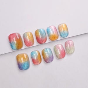 Rainbow Gradient Press-On Nails/cute nails/kawaii nails/korean nails/jelly nails/cat eye nails#202
