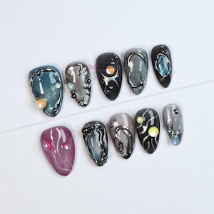 Galaxy-Inspired Press-On Nail/Cat eye nails /3d gel nails/luxury press on nails/y2k nails/abstract nails/Cool Nails#278