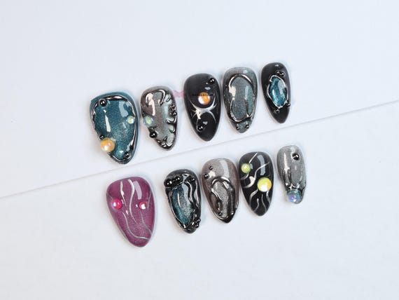 Galaxy-Inspired Press-On Nail/Cat eye nails /3d gel nails/luxury press on nails/y2k nails/abstract nails/Cool Nails#278