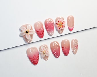 Kwiatowe paznokcie 3D w formie nakładki: Luksusowa galaretka w stylu Y2K z migdałami