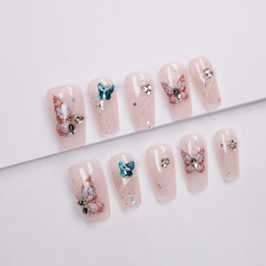Butterfly Glitter Press-On Nails/cute nails/kawaii nails/korean nails/jelly nails#192