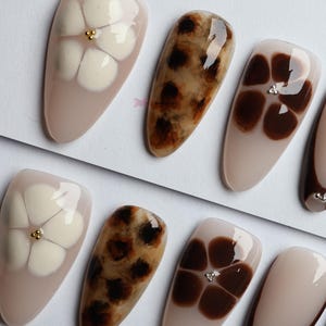 Autumn Floral Press-On Nails /3D nails/luxury press on nails/Fall nails/gift for her/y2k nails/abstract nails#250 image 2