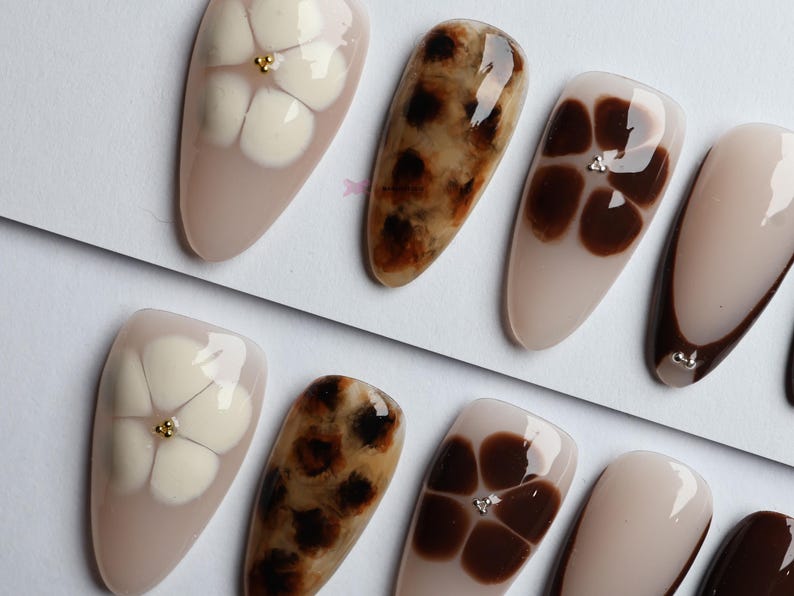 Autumn Floral Press-On Nails /3D nails/luxury press on nails/Fall nails/gift for her/y2k nails/abstract nails#250 image 2