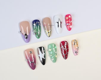 Color Block Silver Flame 3D-persnagels, luxe gelei Y2K-stijl