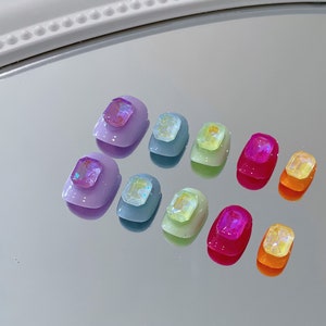 Multicoloured Press On Nails with Colourful Candy Crystal Gems/jelly nails/abstract nails/y2k nails/kpop nails/Cute Nails#094