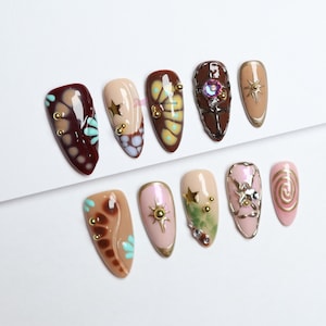 Boho-Inspired Press-On Nails/Gothic nails /Hand painted Fake Nails/luxury press on nails/y2k nails/abstract nails/Birthday Nails#272