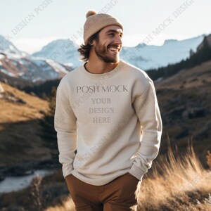 Gildan 18000 Mockup Sand | Gildan Sand Sweatshirt Mockup | Sweatshirt Model Mockup | Male Model Mockup | Sand Gildan Oversized Crewneck Mock