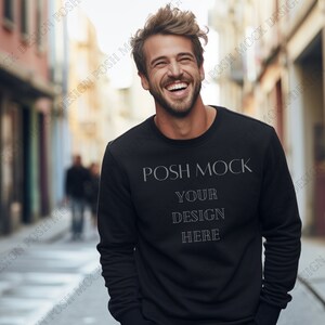 Gildan 18000 Black Mockup | Black Gildan Sweatshirt Mockup | Sweatshirt Male Model Mockup | Simple Mockup | Gildan Oversized Crewneck Mockup