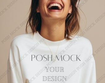 Gildan 18000 Mockup City | Gildan White Sweatshirt Mockup | Sweatshirt Model Mockup | Simple Mockup | White Gildan Oversized Crewneck Mockup
