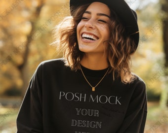 Gildan 18000 Mockup Black | Gildan Black Sweatshirt Mockup | Sweatshirt Model Mockup | Simple Mockup | Black Gildan Oversized Crewneck Mock