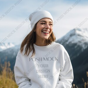 Gildan 18000 Mockup White | Gildan White Sweatshirt Mockup | Sweatshirt Model Mockup | Simple Mockup | White Gildan Oversized Crewneck Mock