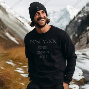 Gildan 18000 Mockup Black | Gildan Black Sweatshirt Mockup | Sweatshirt Model Mockup | Simple Mockup | Black Gildan Oversized Crewneck Mock
